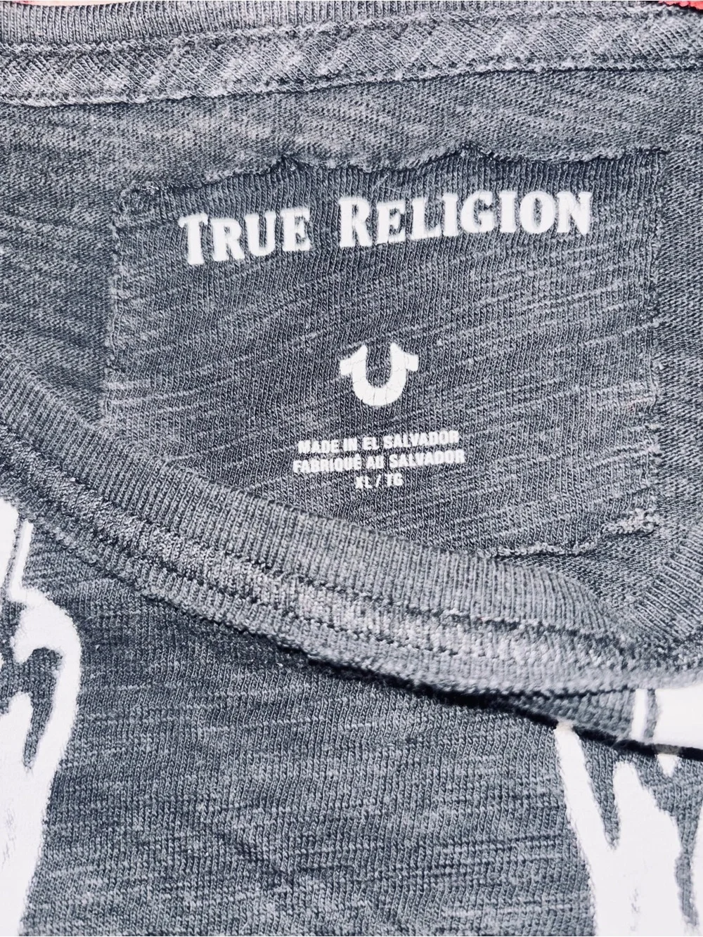True Religion Black White Tee with Yellow Frame Graphic
